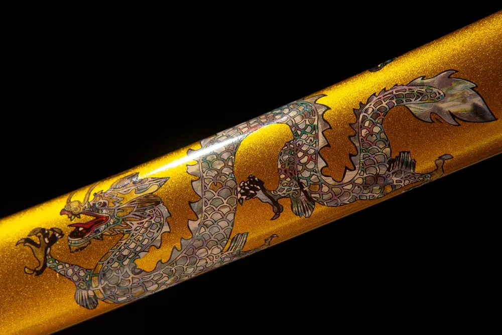 Close up image of the scabbard dragon pattern
