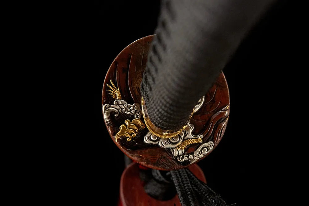 Sea Dragon Emperor Katana | T10 Tsuchioki Notare Hamon Real Yokote Gold Silver Gilded Sea Dragon Ox Horn Katana
