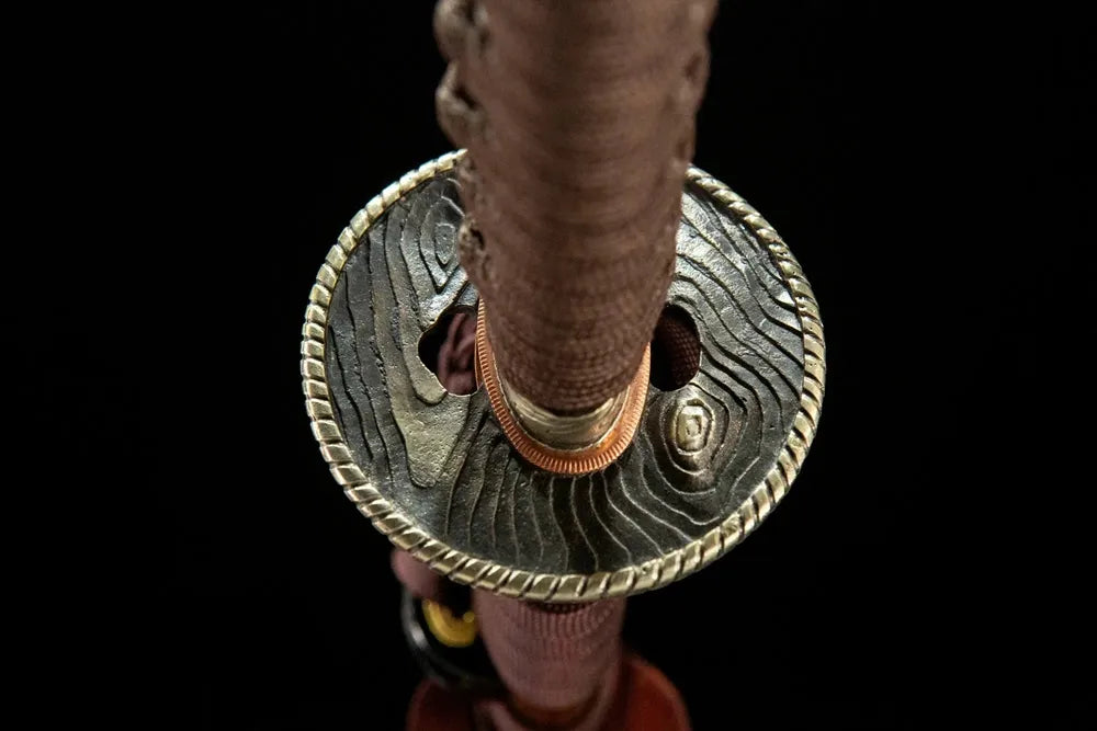 Peach Mountain Katana tsuba reverse side, solid white copper construction