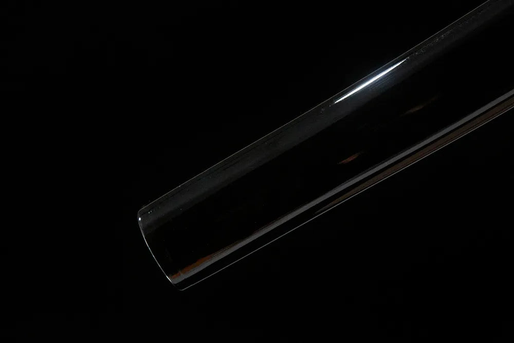 Bottom saya closeup smooth black lacquer ox horn kojiri end cap