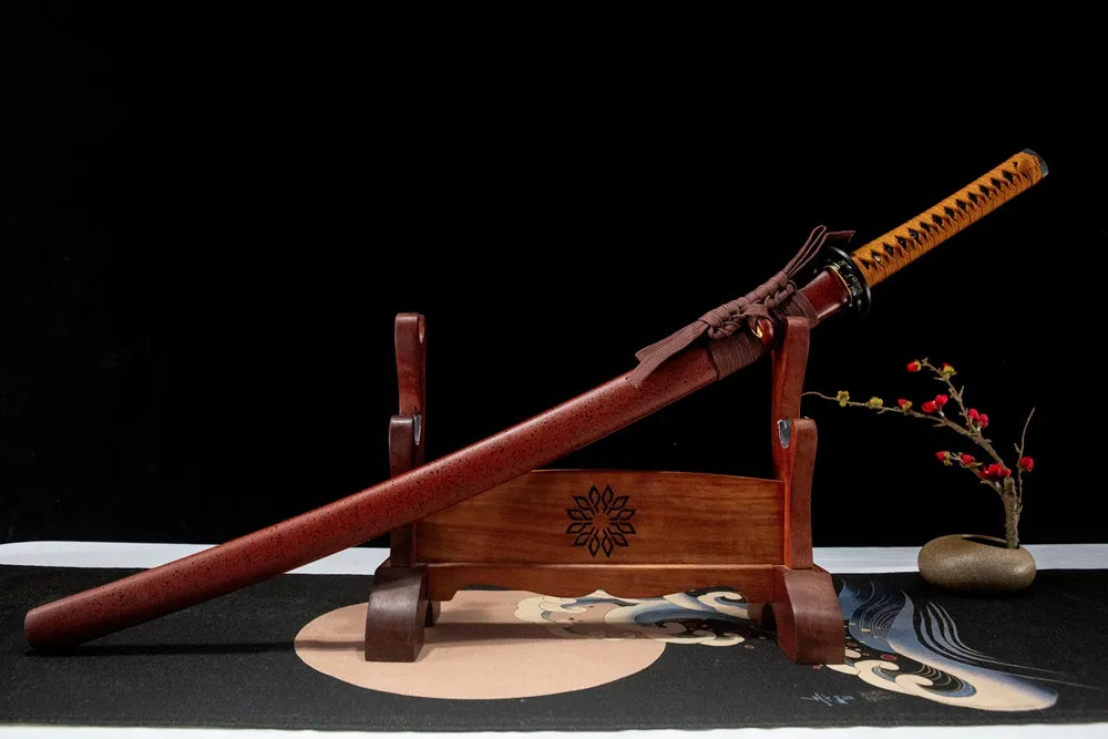 45-degree front view Tuoyuan Katana sheathed solid wood saya coarse cotton sageo