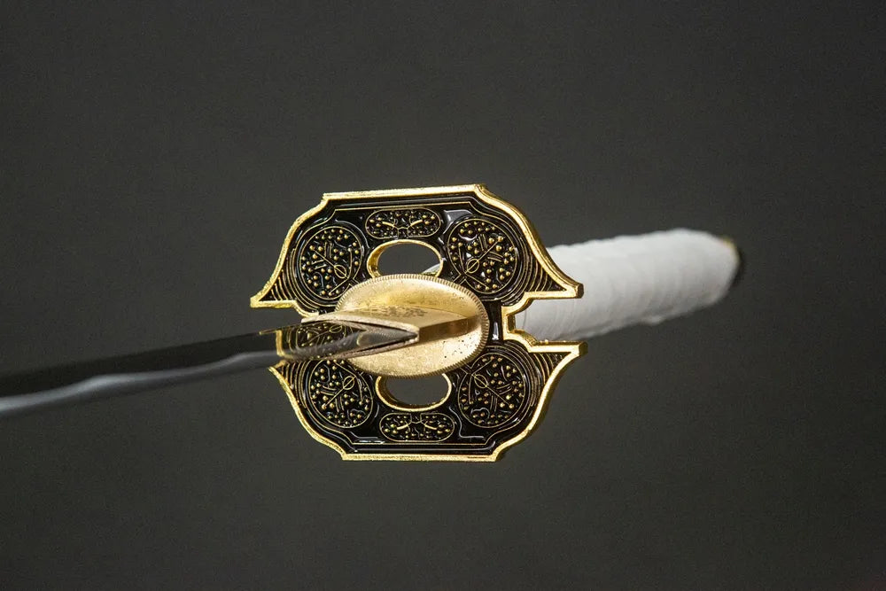 Front side Yamato Katana simple solid round alloy hand guard plain minimalist design