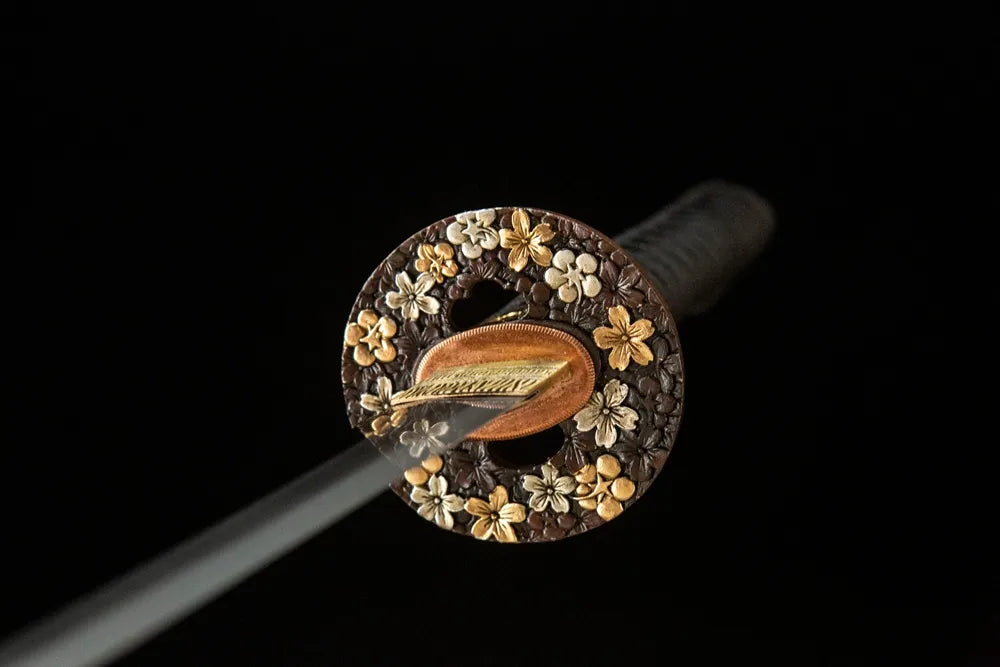 Front side hollow carved yulan floral gold silver gilded copper hand guard