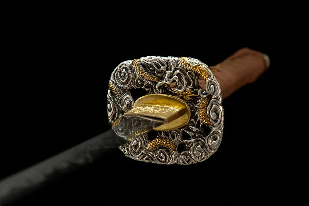 Front side hollow dragon carved gold silver plated copper hand guard