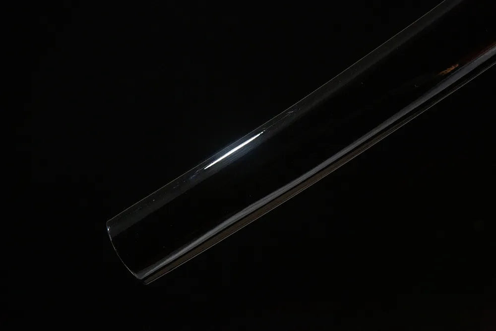 Bottom saya closeup Sankoken plain black lacquer solid wood scabbard end