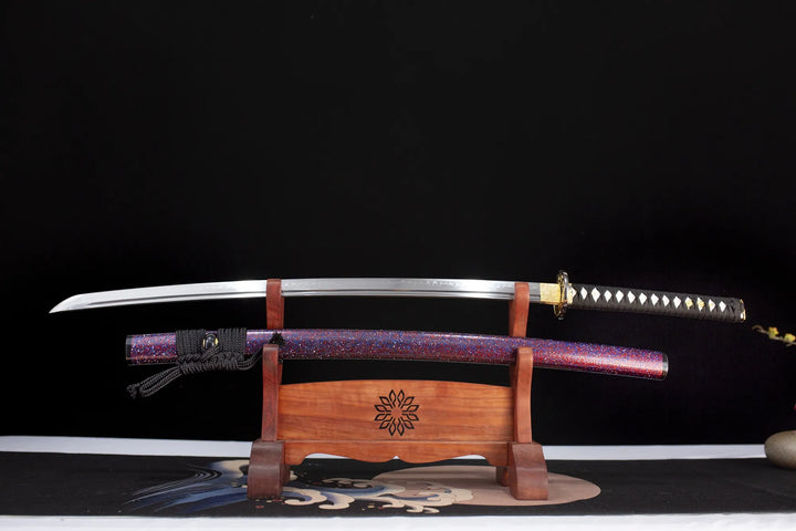 The purple katana is forged from T10 steel