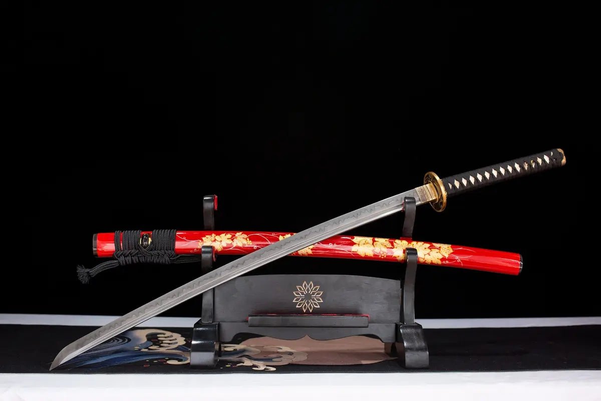 A golden and red katana