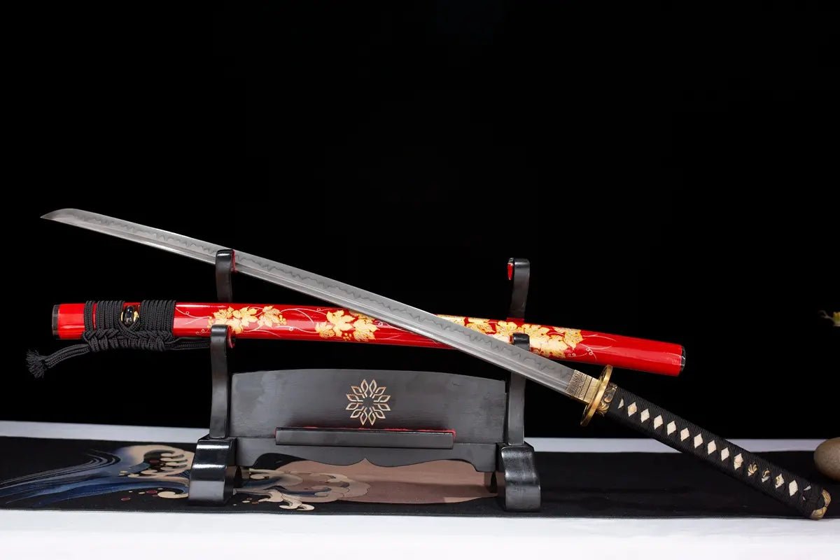 A golden and red katana