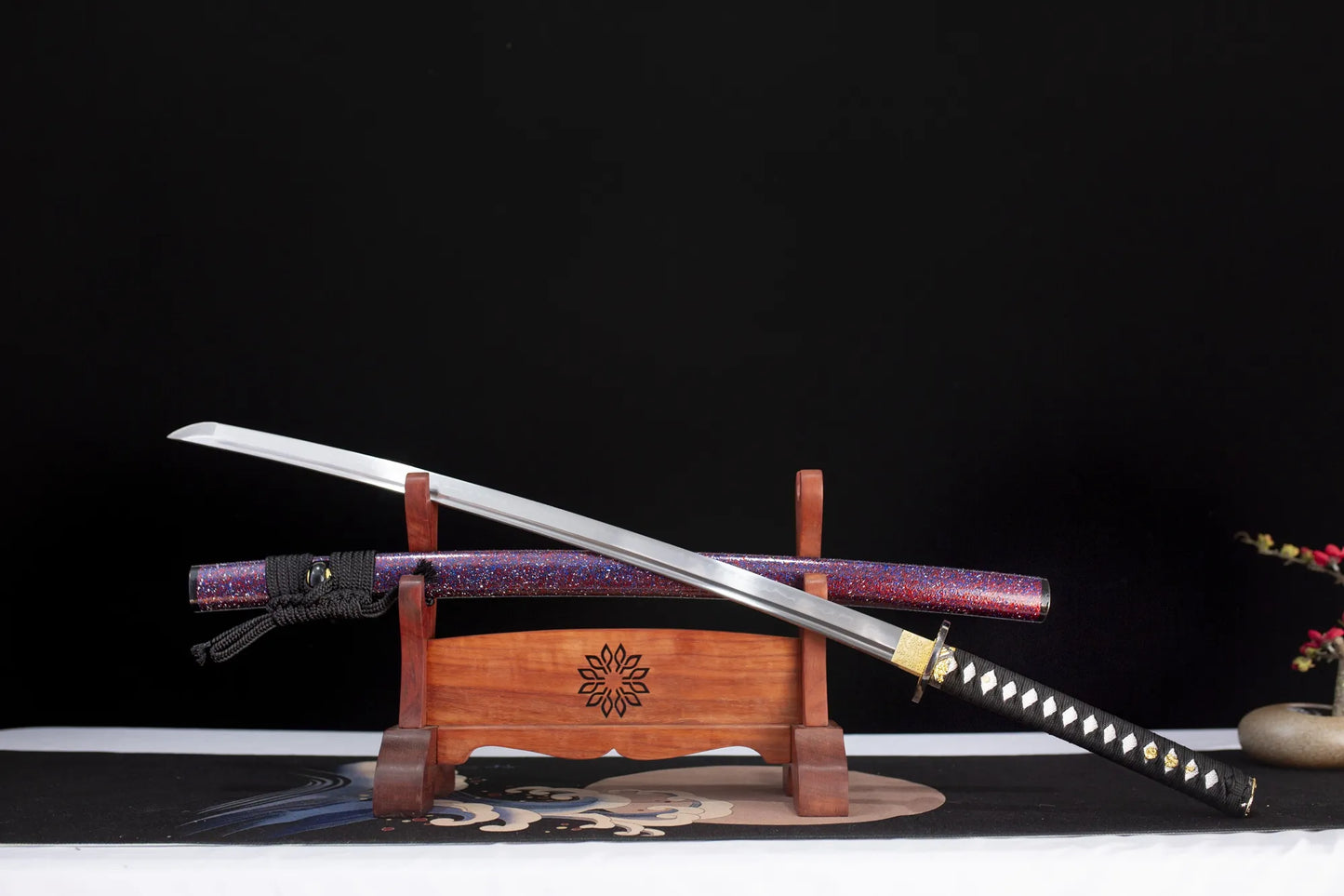 The purple katana is forged from T10 steel