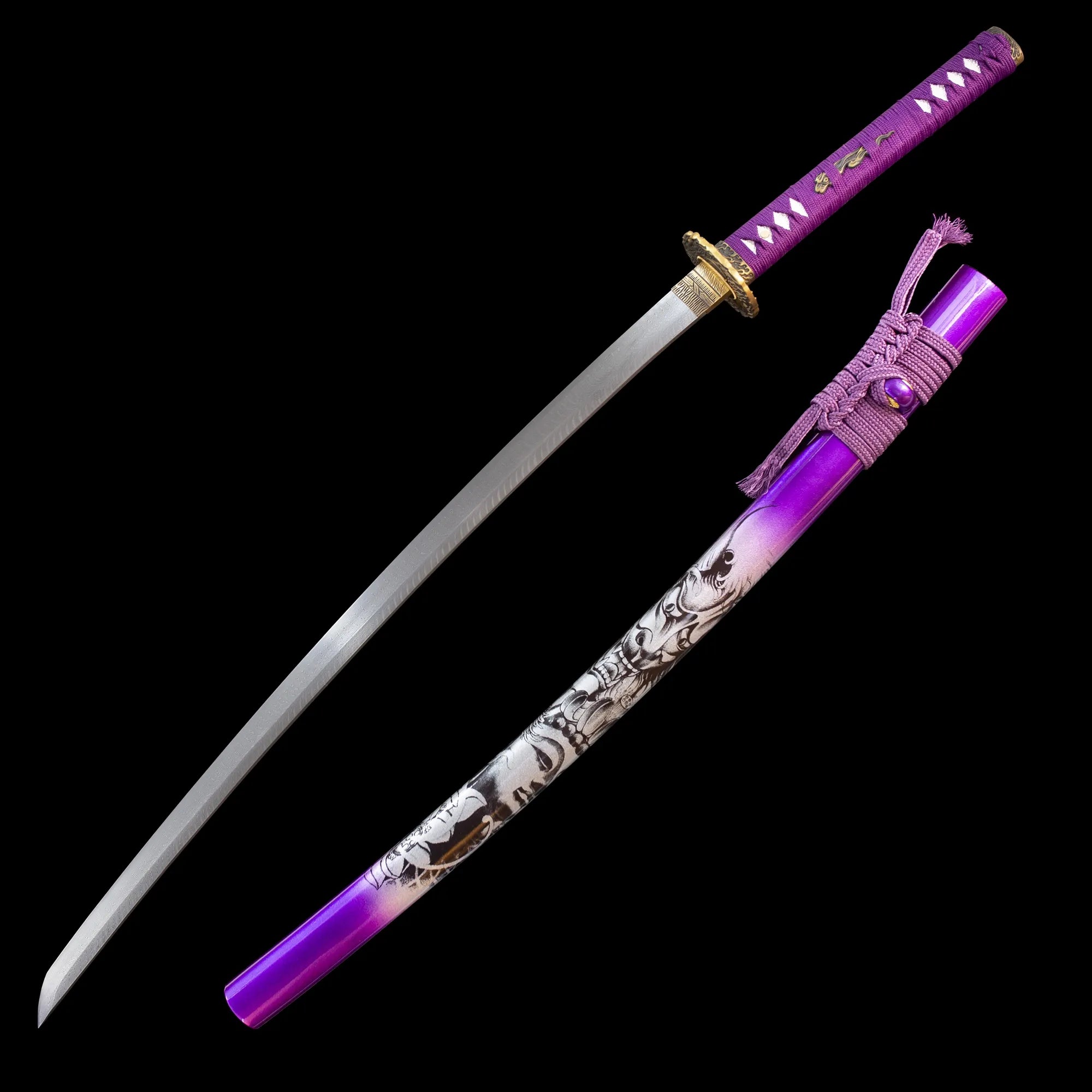 Buddha and Demon purple katana damascus steel