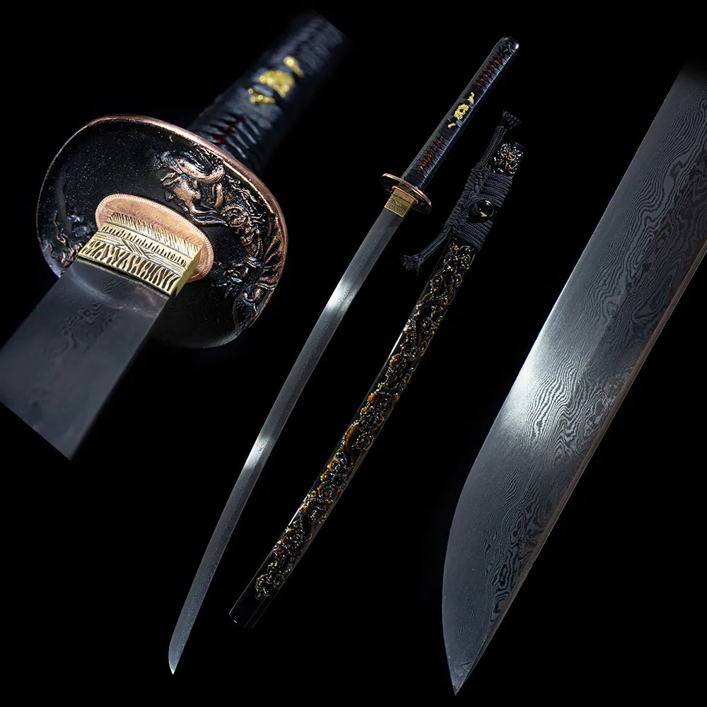 Full size shot of Ink Scar dark pattern katana set
