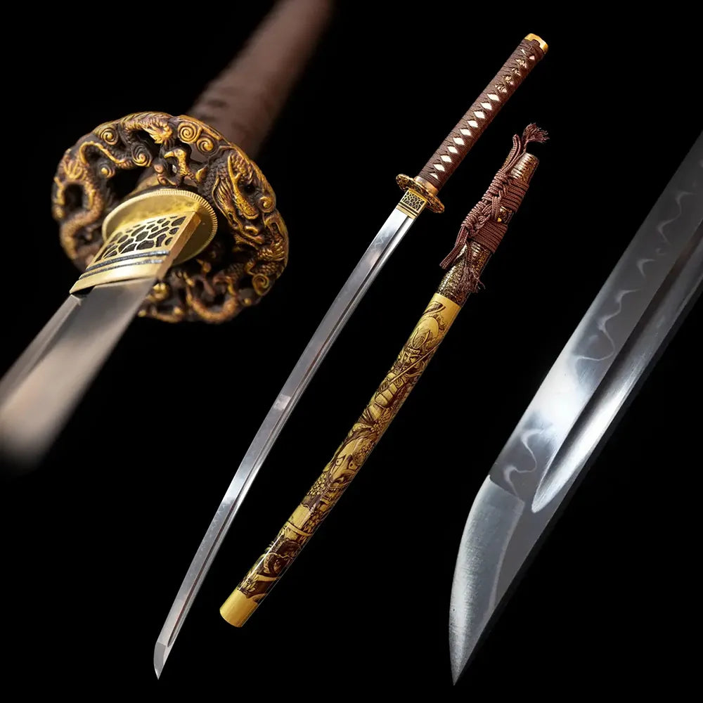 Ghost‑Warrior‑Katana ghost‑warrior specter‑samurai‑ethereal‑wraith‑motif samurai katana drawn T10 midare‑choji specter‑shard‑wraith‑flickering hamon blade ash‑gray‑shadow wraith‑armor‑phantom‑flame saya full black‑background studio shot