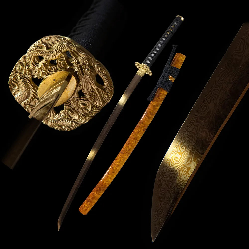 Fire Katana, T10 Tsuchioki Notare Red Flame Hamon Red Carved Fire Copper Fittings Gloss Red Lacquer Saya Disassemblable Katana