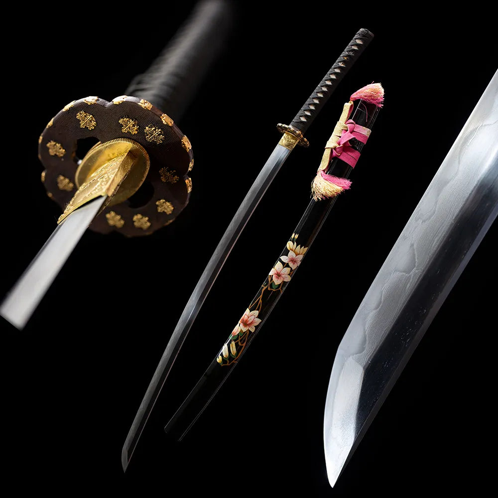 Dactylicapnos scandens vine flower katana blade and painted black saya pure black studio full shot