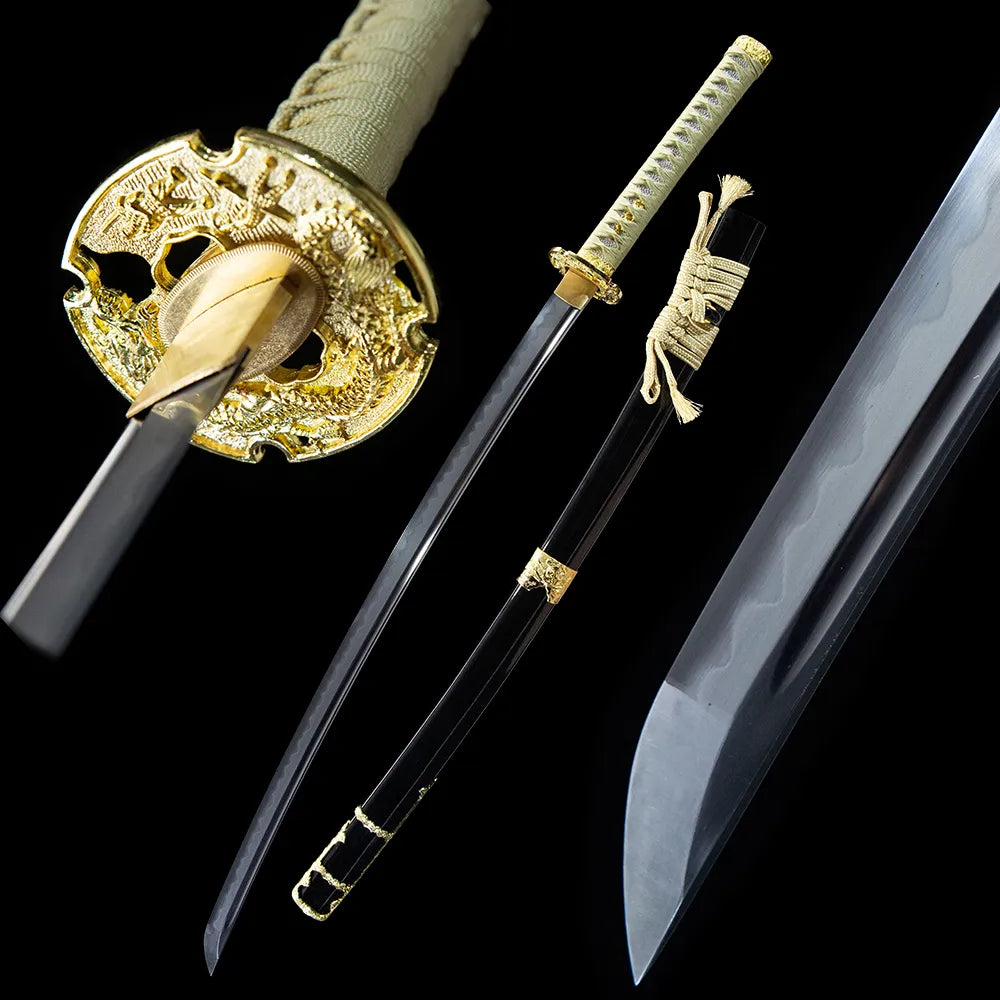 T10 Clay Temper Gunome Hamon 3D Gilded Xinlong Dragon Copper Fittings Black Red Gold Outline Lacquer Saya Dark Brown Ray Skin Long Disassemblable Traditional Tachi