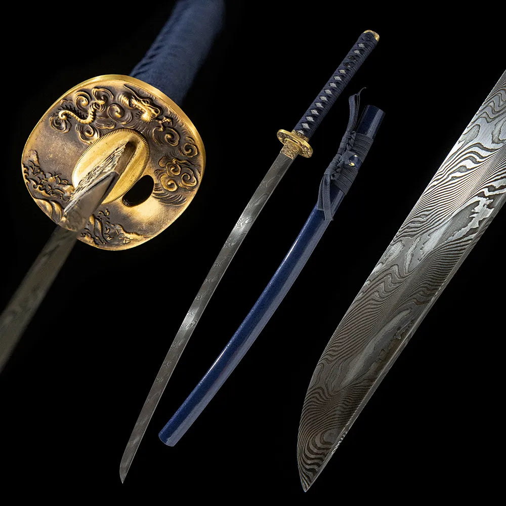 Twist Forged Damascus Oil Quenched Plain Copper Disassemblable Budget Cosplay Katana