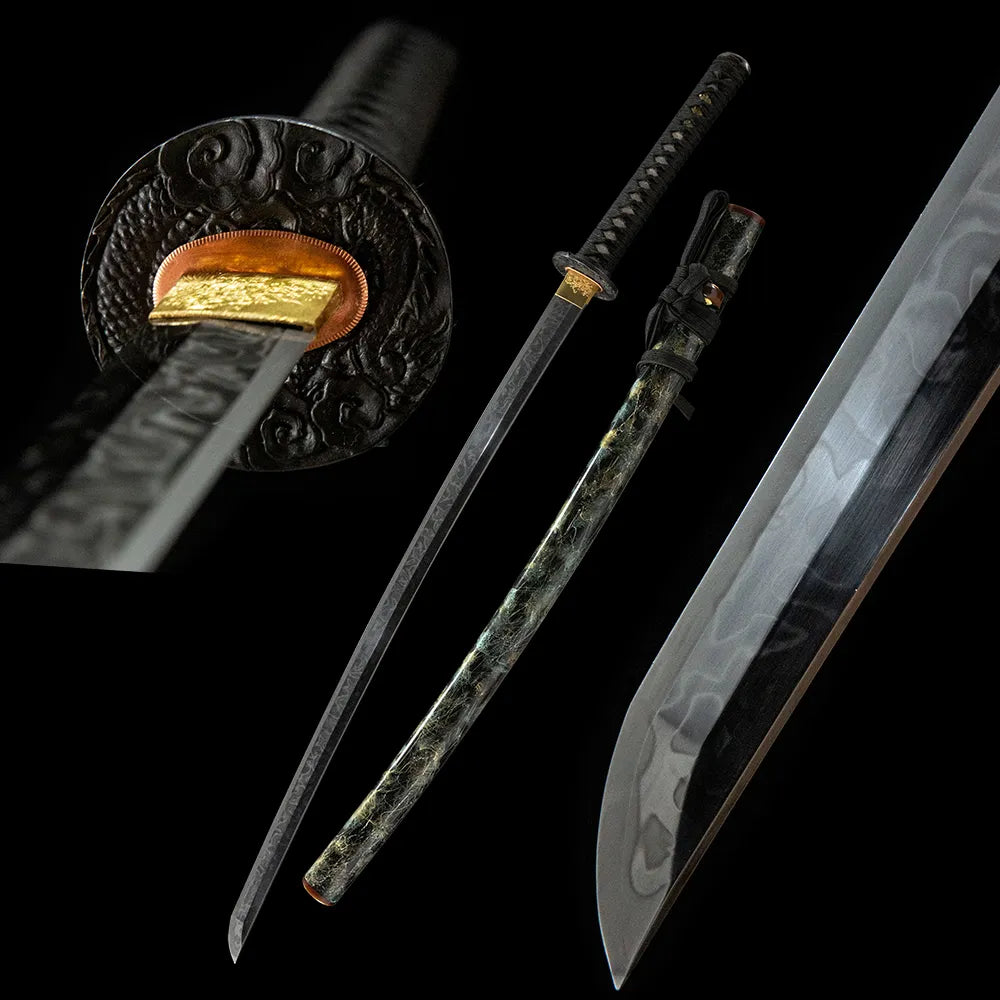 Yunlong Katana, T10 Tsuchioki Hitatsura Hamon Real Yokote Stainless Dragon Fittings Full Ox Horn Lacquer Saya Disassemblable Katana