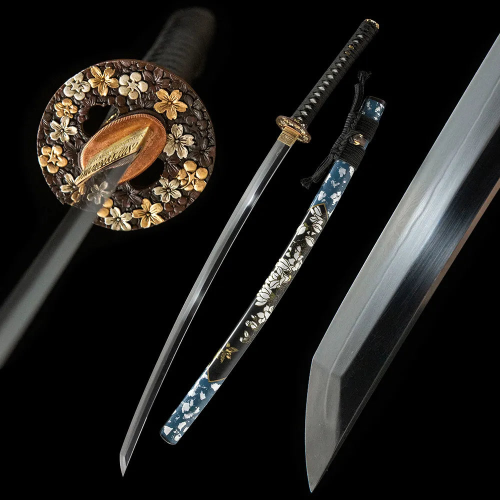 Yulan Katana, T10 Suguha Straight Hamon Tsuchioki Real Yokote Gold Silver Gilded Full Ox Horn Yulan Themed Disassemblable Katana