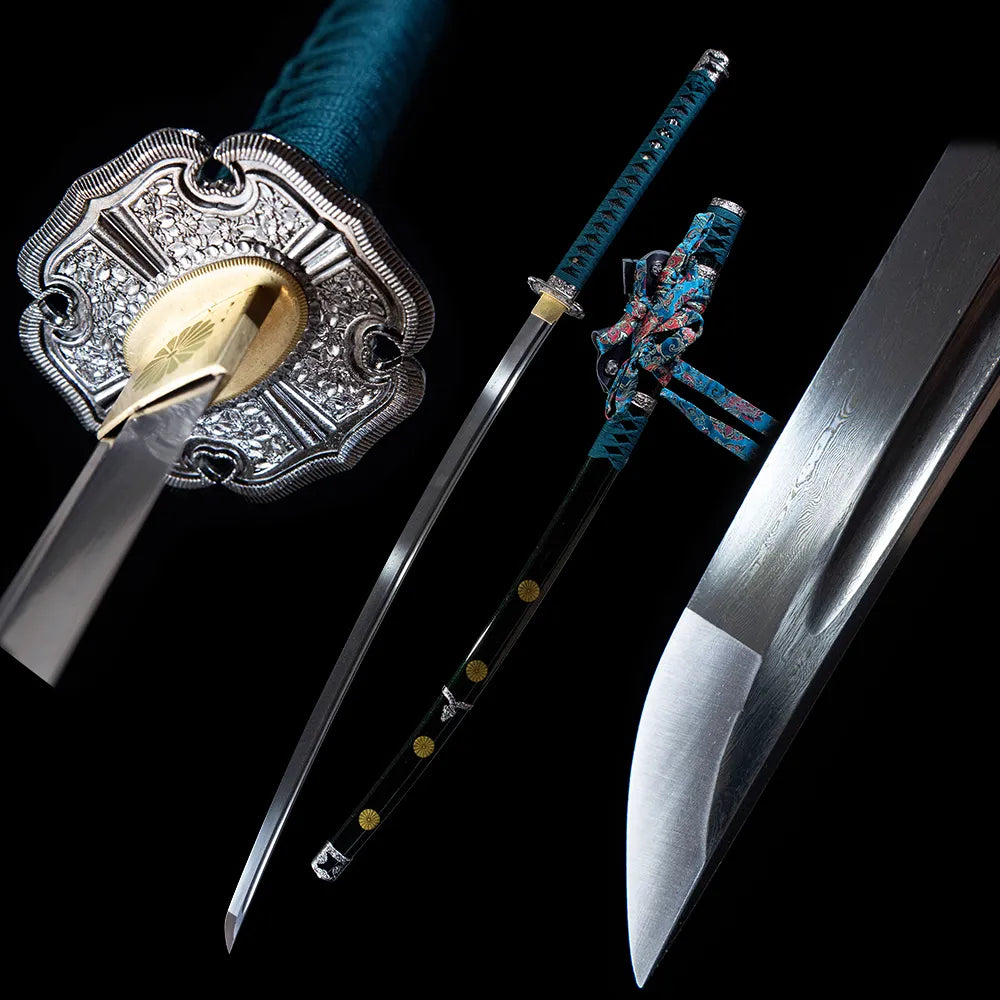 T10 Water Temper Plain Blade Antique Bronze Tokugawa Clan Kamon Fittings Brown Matte Wood Tachi Walnut Saya Natural Ray Skin Long Disassemblable Historical Samurai Sword