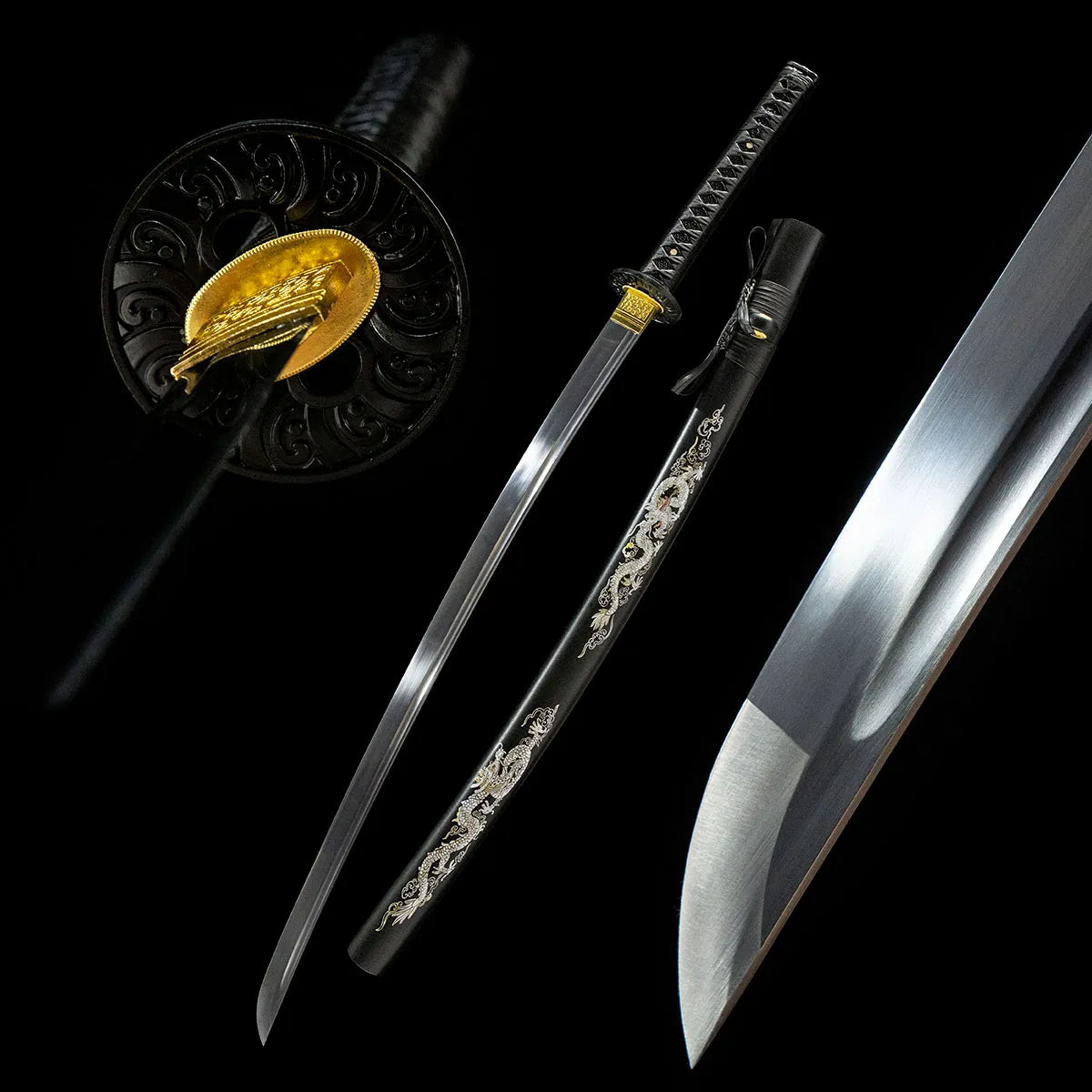Twine Dragon Katana full tang 1060 steel beginner samurai sword with saya
