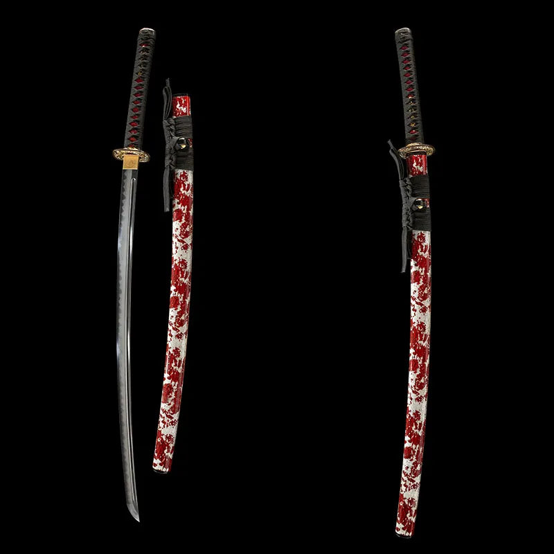 Flame Katana sheathed and unsheathed side-by-side comparison