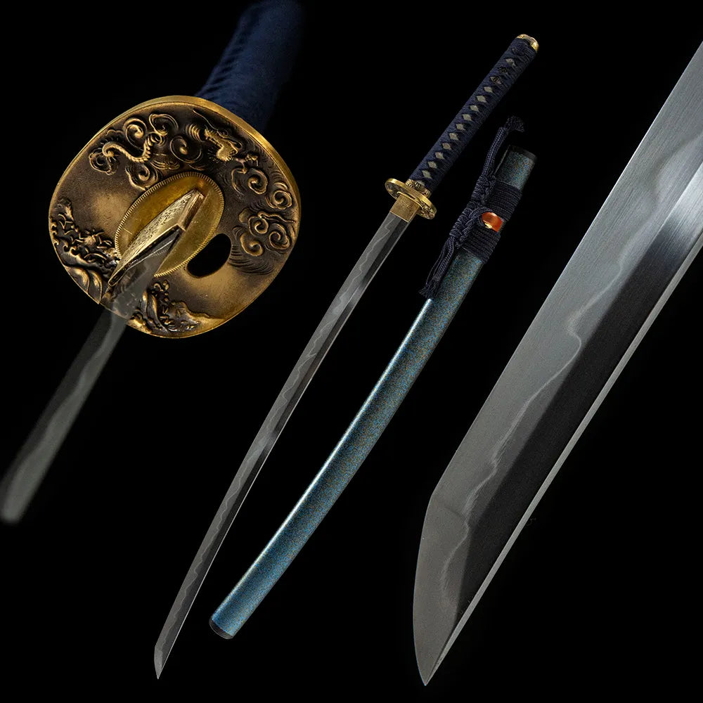 Gold and Sand Katana, T10 Tsuchioki Maru Solid Copper Disassemblable Plain Training Katana