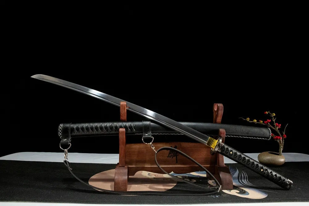 Affordable Michonne Katana with wood and PU saya slightly angled front view