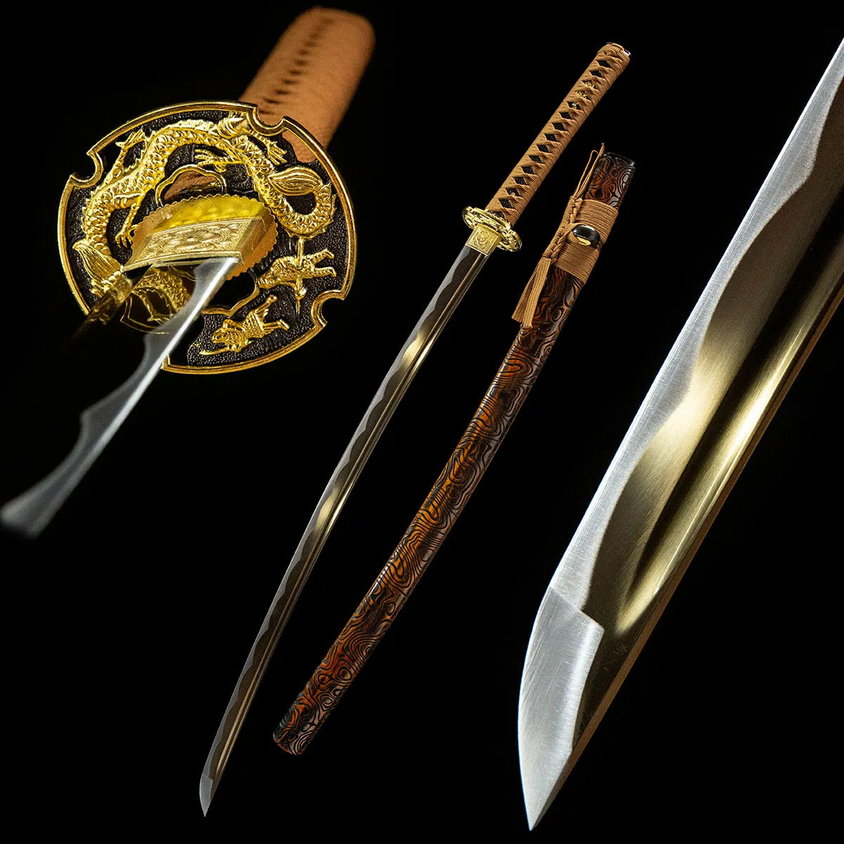 Dragon's Radiance Katana full tang 1060 steel samurai sword front view