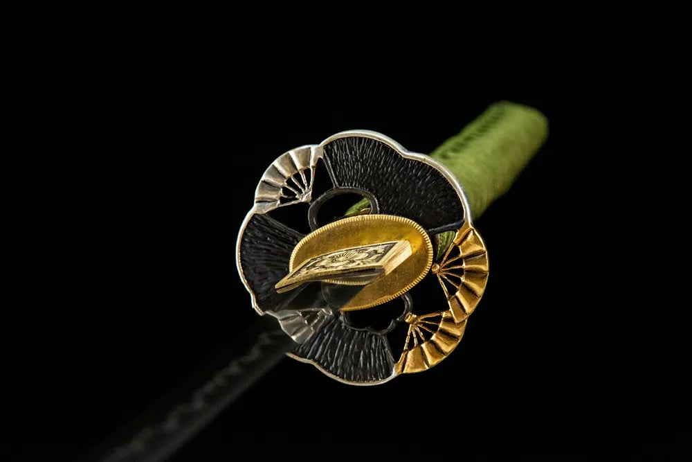 Floating Clouds Katana decorative alloy tsuba hand guard front view