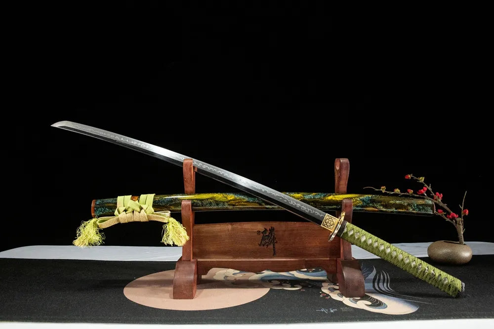 Floating Clouds Katana unsheathed 45-degree view natural hamon temper line