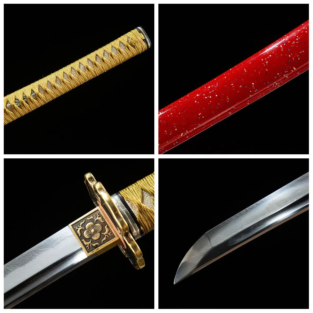 Unprecedented Katana 4-grid collage blade handle tsuba and pearl saya