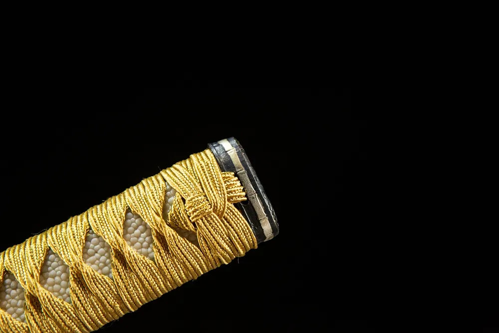 Unprecedented Katana handle closeup Moro-hineri-maki silk wrap