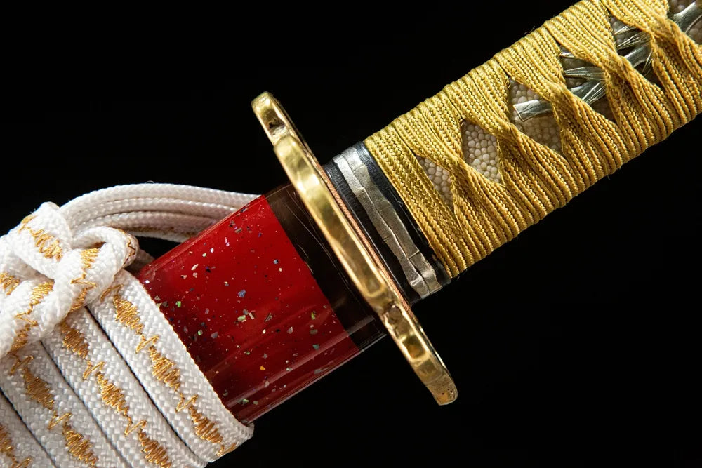 Unprecedented Katana polished copper gilding silver fuchi collar