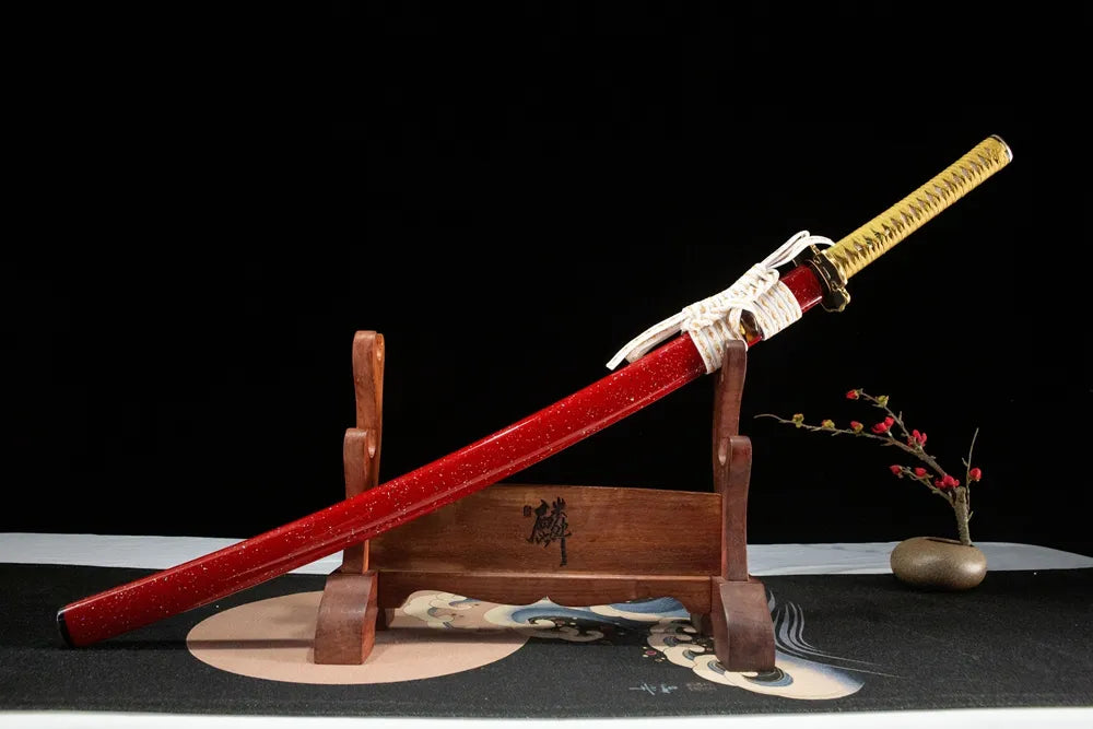 Unprecedented Katana slightly angled front view pearl shell scabbard