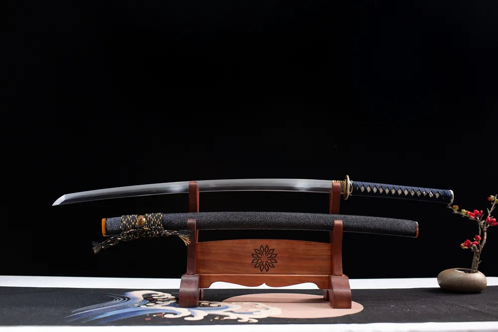 Snapdragon Katana – T10 Choji Hamon Silver Hollow Dragon Tsuba Black Grain Saya Navy Tsuka Samurai Sword