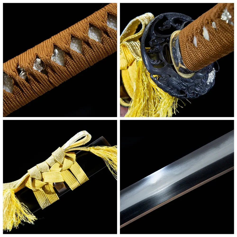 4-grid collage koi katana close-up parts