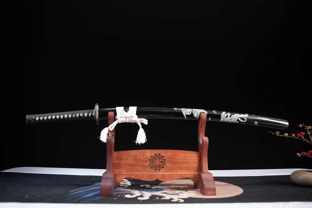 Horizontal display fully sheathed dark tiger sword