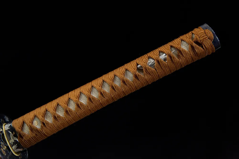 Full imogata tsuka front view genuine ray skin gilt silver crane fuchi kashira