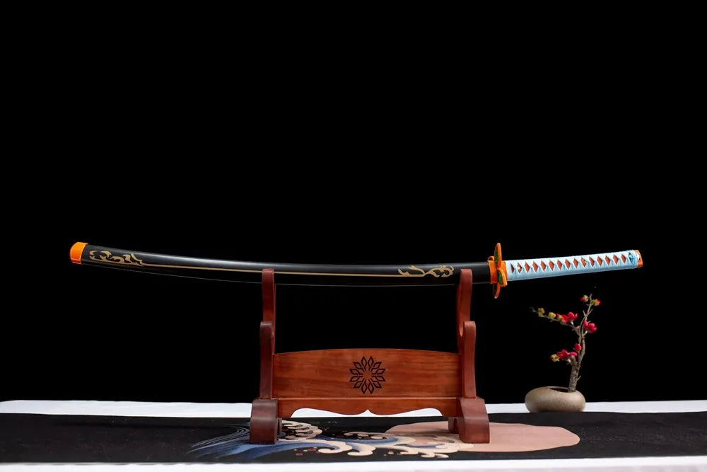 Horizontal laid closed light purple butterfly‑print Shinobu scabbard flat table display