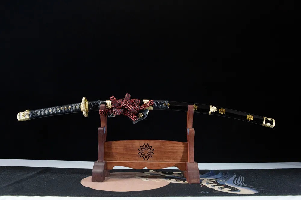 Horizontal front display traditional clan crest disassemblable long T10 mirror tachi