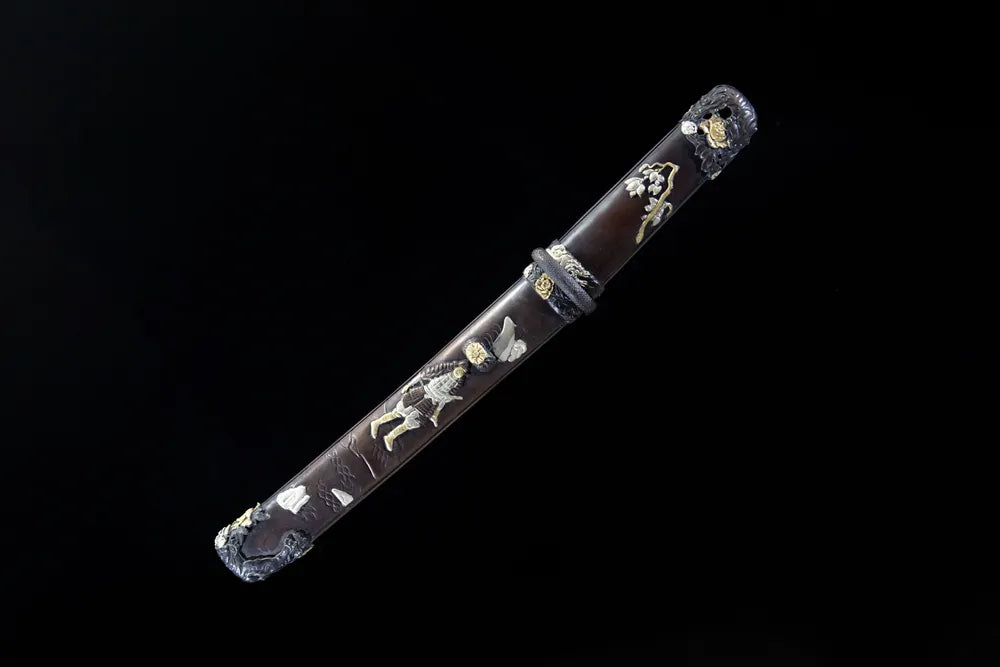 45° front view closed dark wood warrior saya