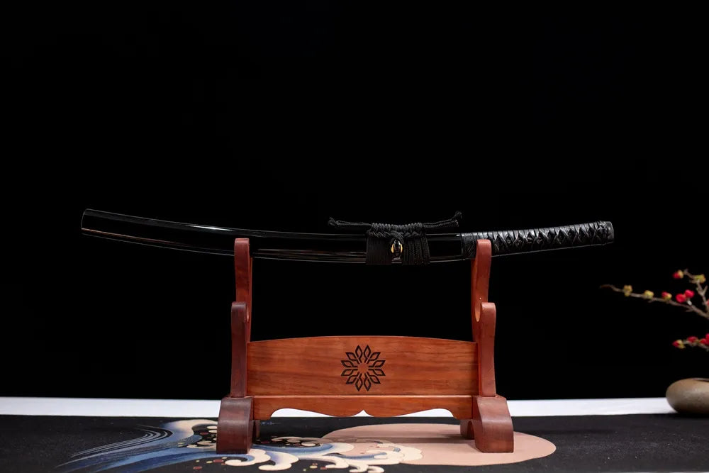 Horizontal laid closed all black compact wakizashi desktop display