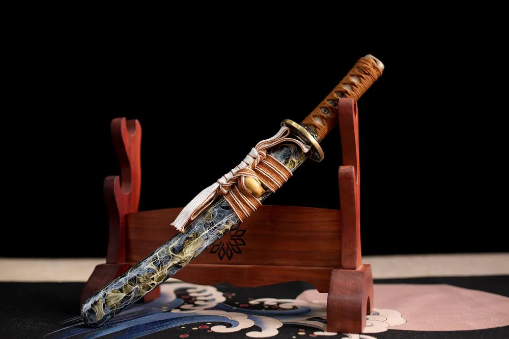 Agate‑Wakizashi – Blued‑Steel Agate‑Texture Art‑Motif Short Samurai Sword