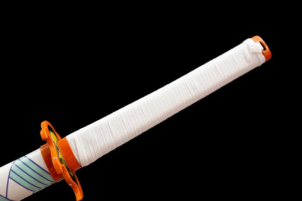 Full white‑red woven tsuka flame‑shape alloy fittings complete front shot