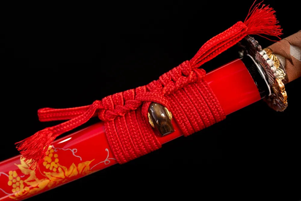 Thick golden‑yellow mixed‑braided sageo cord brass‑gilded fitting macro close‑up