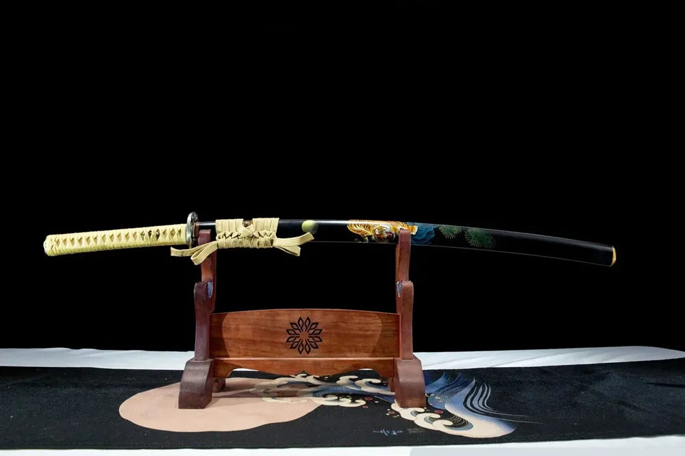 Horizontal shot fully sheathed tiger katana