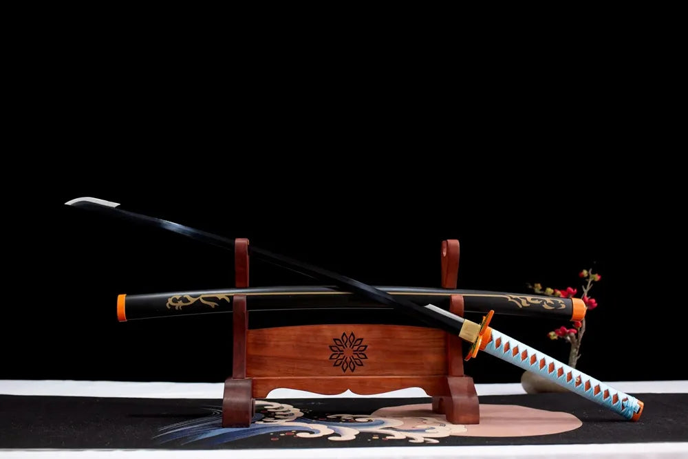 45‑angle open full‑size Insect Hashira Shinobu katana two‑layer wood stand