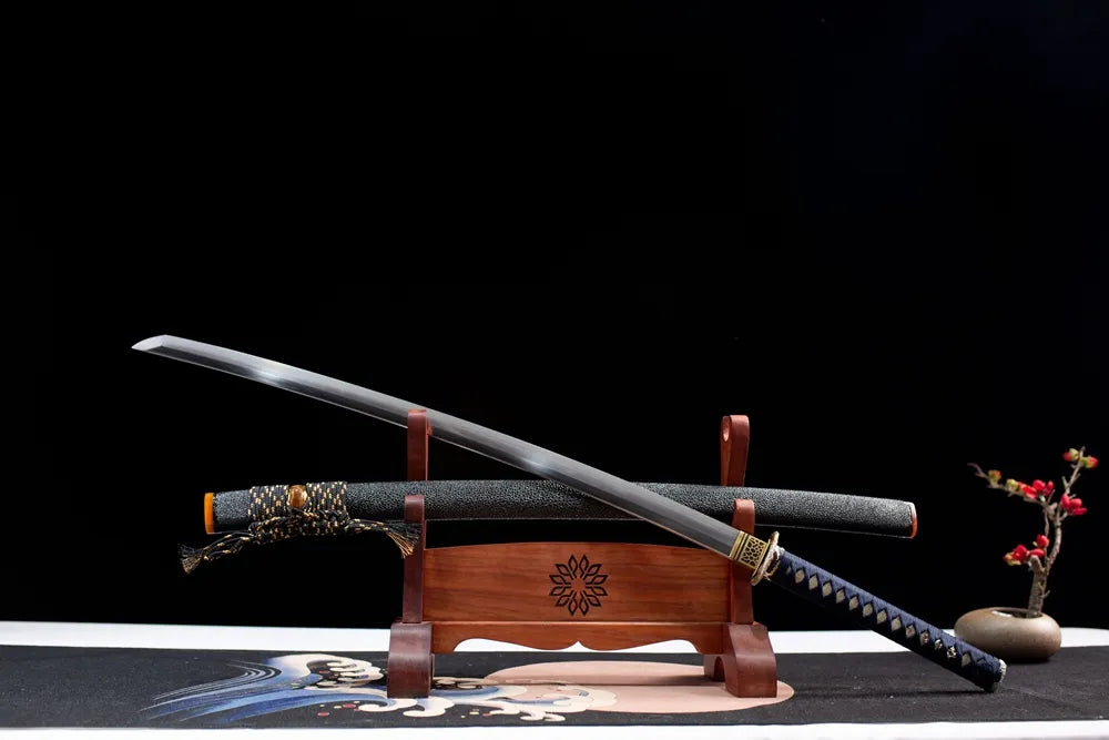 Snapdragon Katana – T10 Choji Hamon Silver Hollow Dragon Tsuba Black Grain Saya Navy Tsuka Samurai Sword