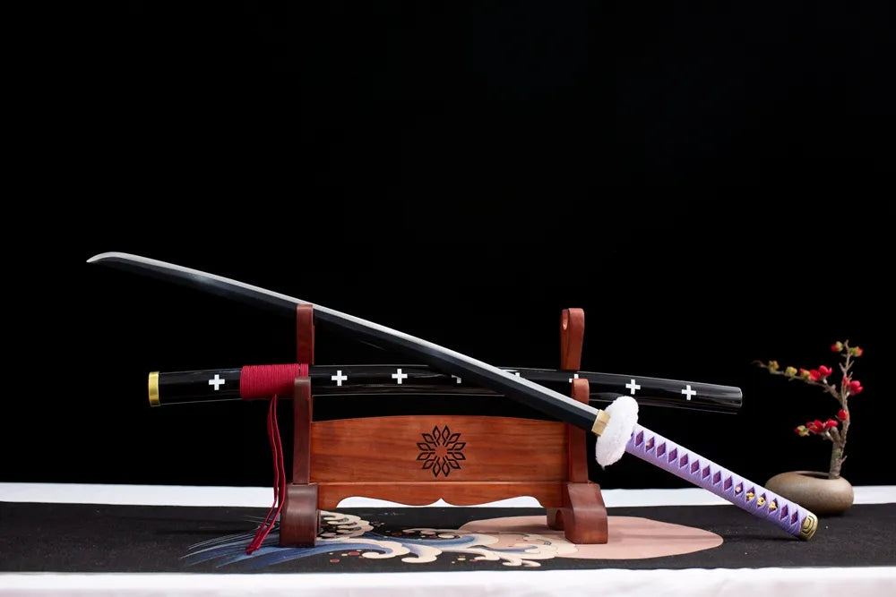 45‑angle open full‑size Trafalgar Law cursed katana two‑layer wood stand