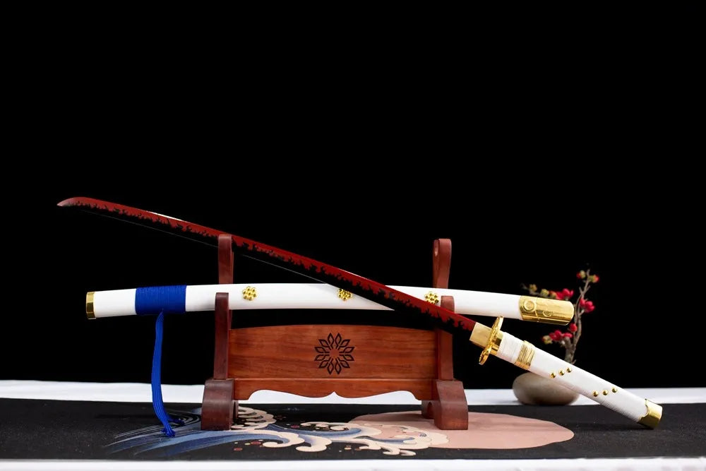 45‑angle open full‑size Kozuki Oden Amenohabakiri katana two‑layer wood stand